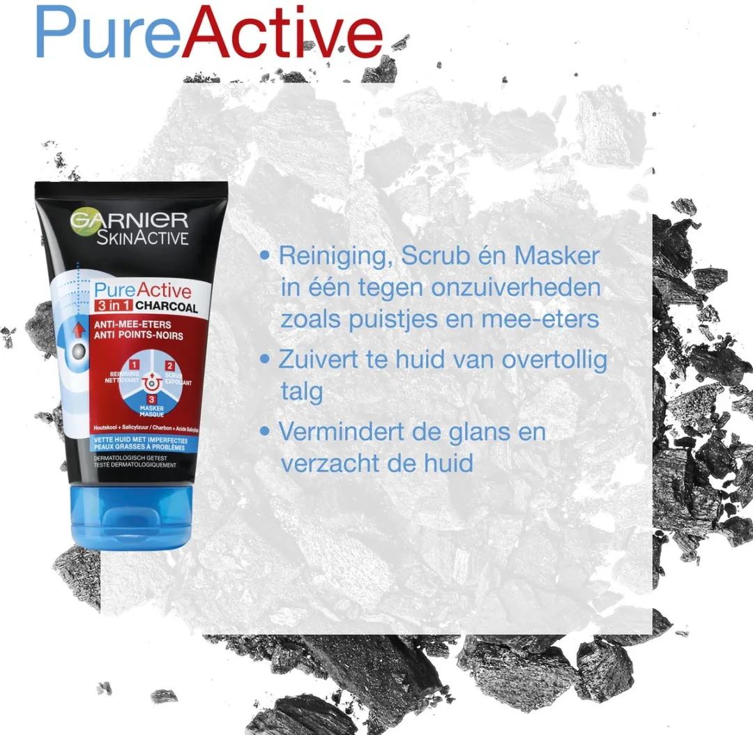 Garnier SkinActive PureActive 3in1 Gezichtsmasker Charcoal - 3x150ml