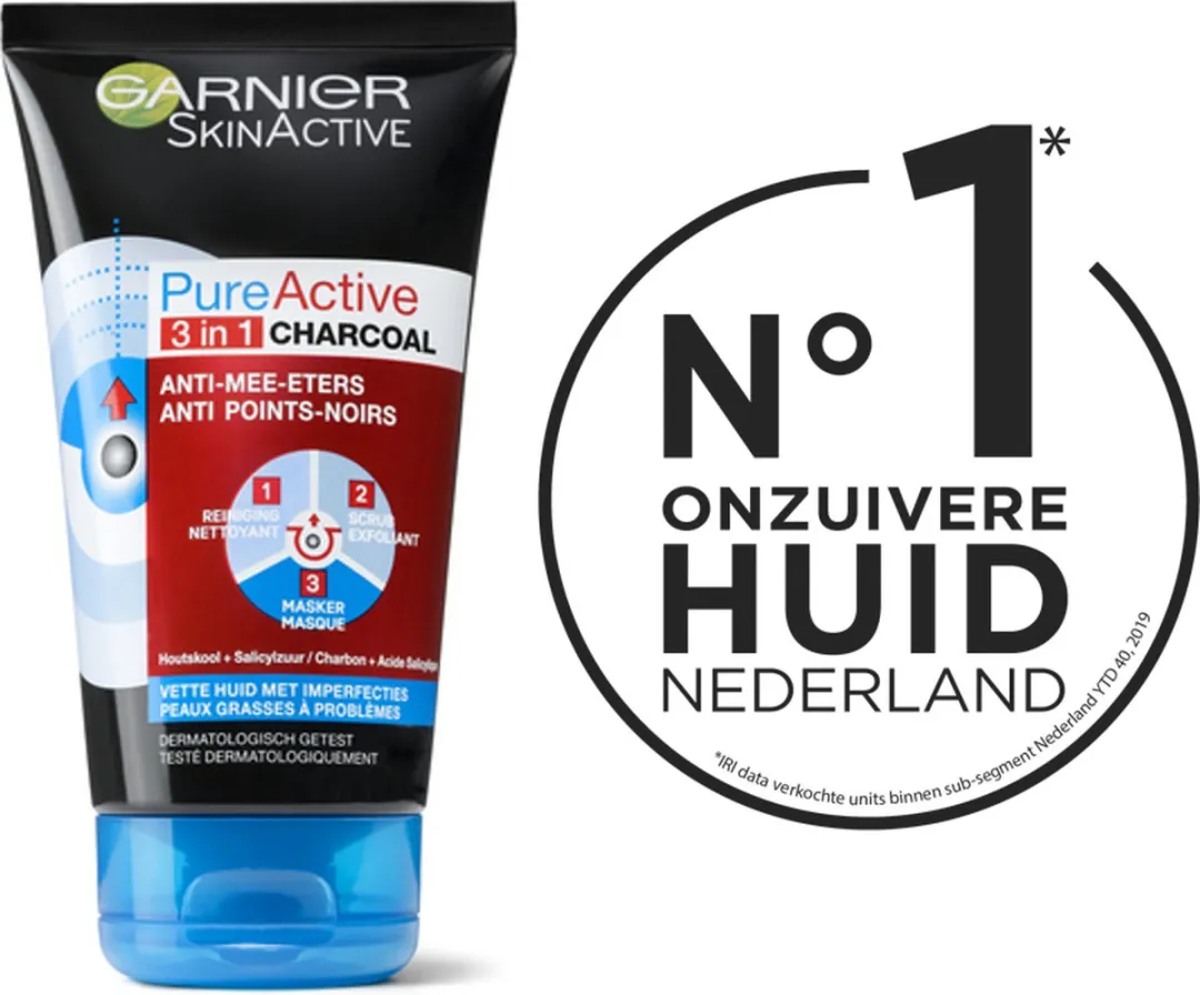 Garnier SkinActive PureActive 3in1 Gezichtsmasker Charcoal - 3x150ml