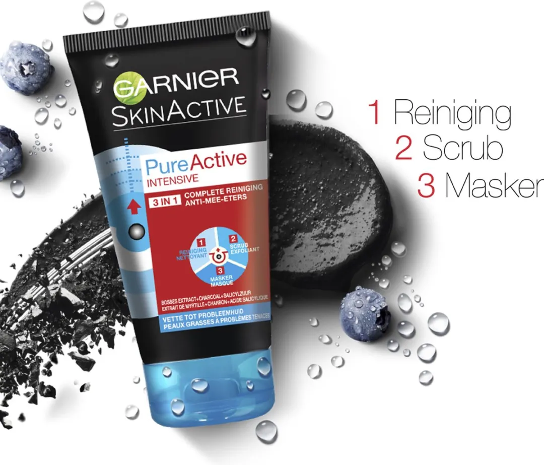 Garnier SkinActive PureActive 3in1 Gezichtsmasker Charcoal - 3x150ml