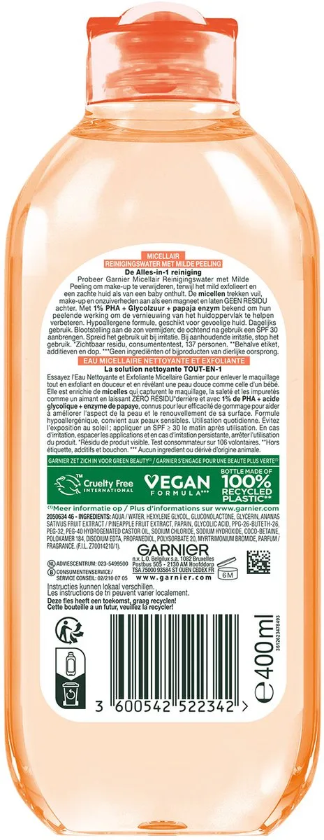 Garnier SkinActive Micellair Reinigingswater 400ml - met 1% PHA & Glycolzuur
