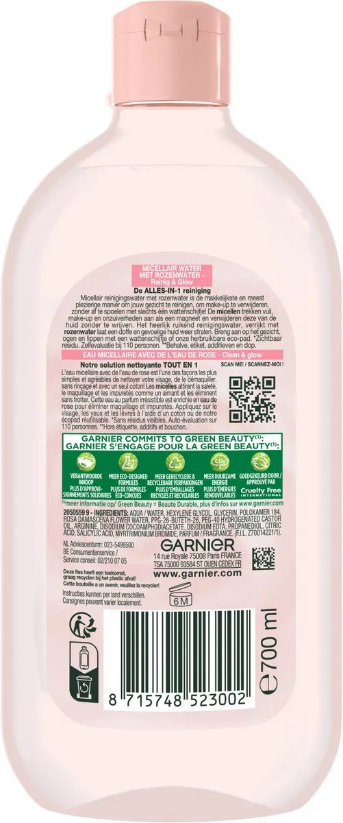 Garnier SkinActive Micellair Reinigingswater Rozenwater 700ml