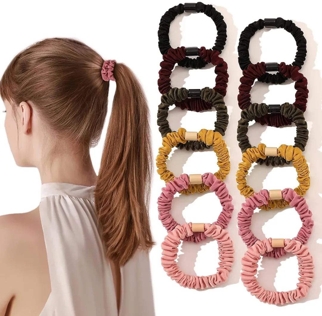 Mini zijden haarelastiekje - zacht, antislip en mild voor het haar; geschikt voor dik of krullend haar; perfect voor het vastbinden van een paardenstaart; een geweldig cadeau voor vrouwen.