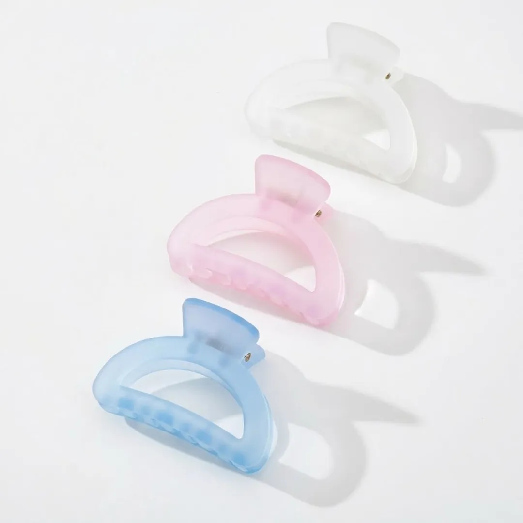 Set van 3 transparante pastel haarclips – haar klemmen – dames – kunststof haar accessoires – blauw, roze en wit – open boog vorm – stevige grip