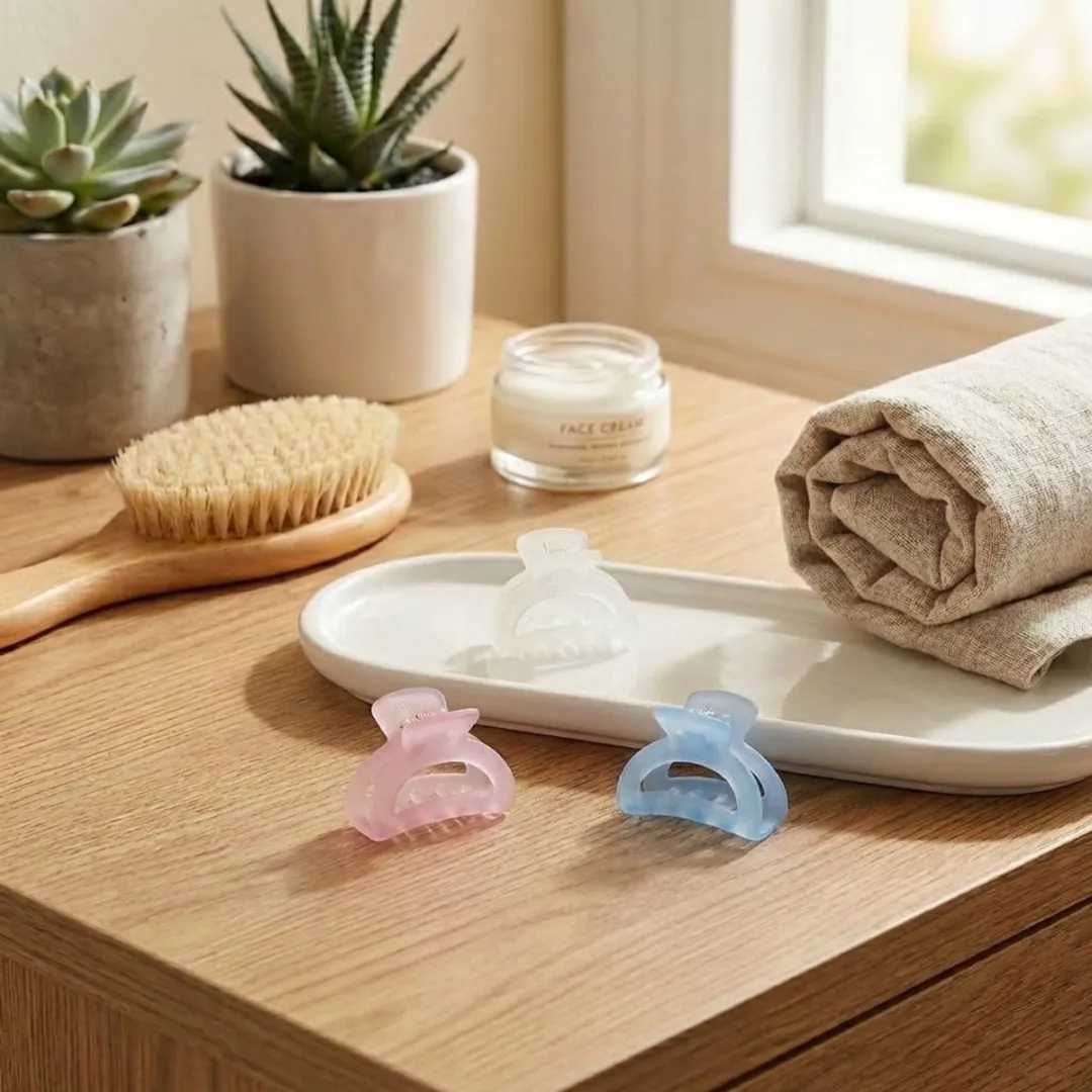 Set van 3 transparante pastel haarclips – haar klemmen – dames – kunststof haar accessoires – blauw, roze en wit – open boog vorm – stevige grip