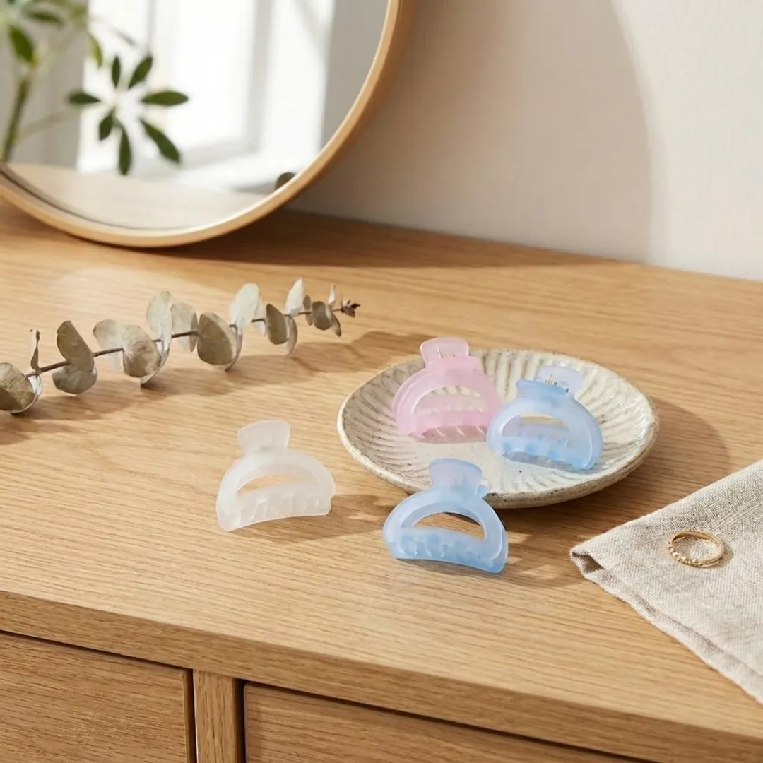 Set van 3 transparante pastel haarclips – haar klemmen – dames – kunststof haar accessoires – blauw, roze en wit – open boog vorm – stevige grip