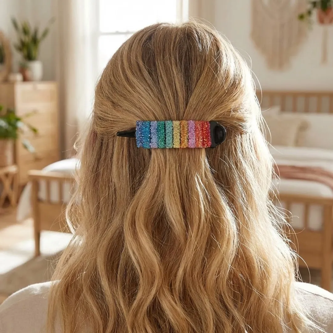 NuveX Glitter Haarclip Polychroom - Rechthoek Model