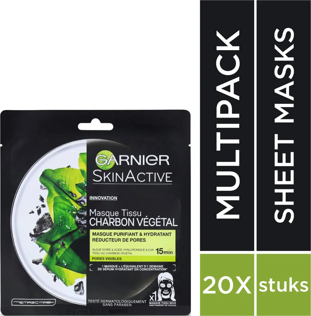 Garnier SkinActive Charcoal Gezichtsmasker - 20 Stuks