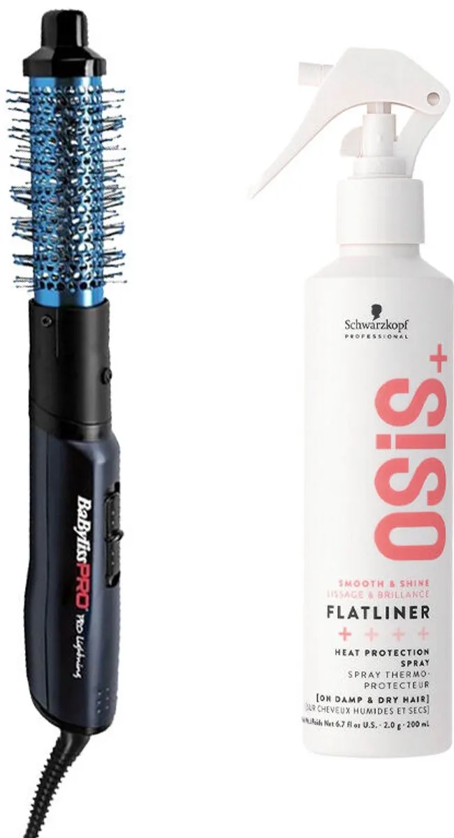 BaBylissPRO Blue Lightning + Schwarzkopf OSiS+ Heat Protection Spray 200ml - 2 Stuks