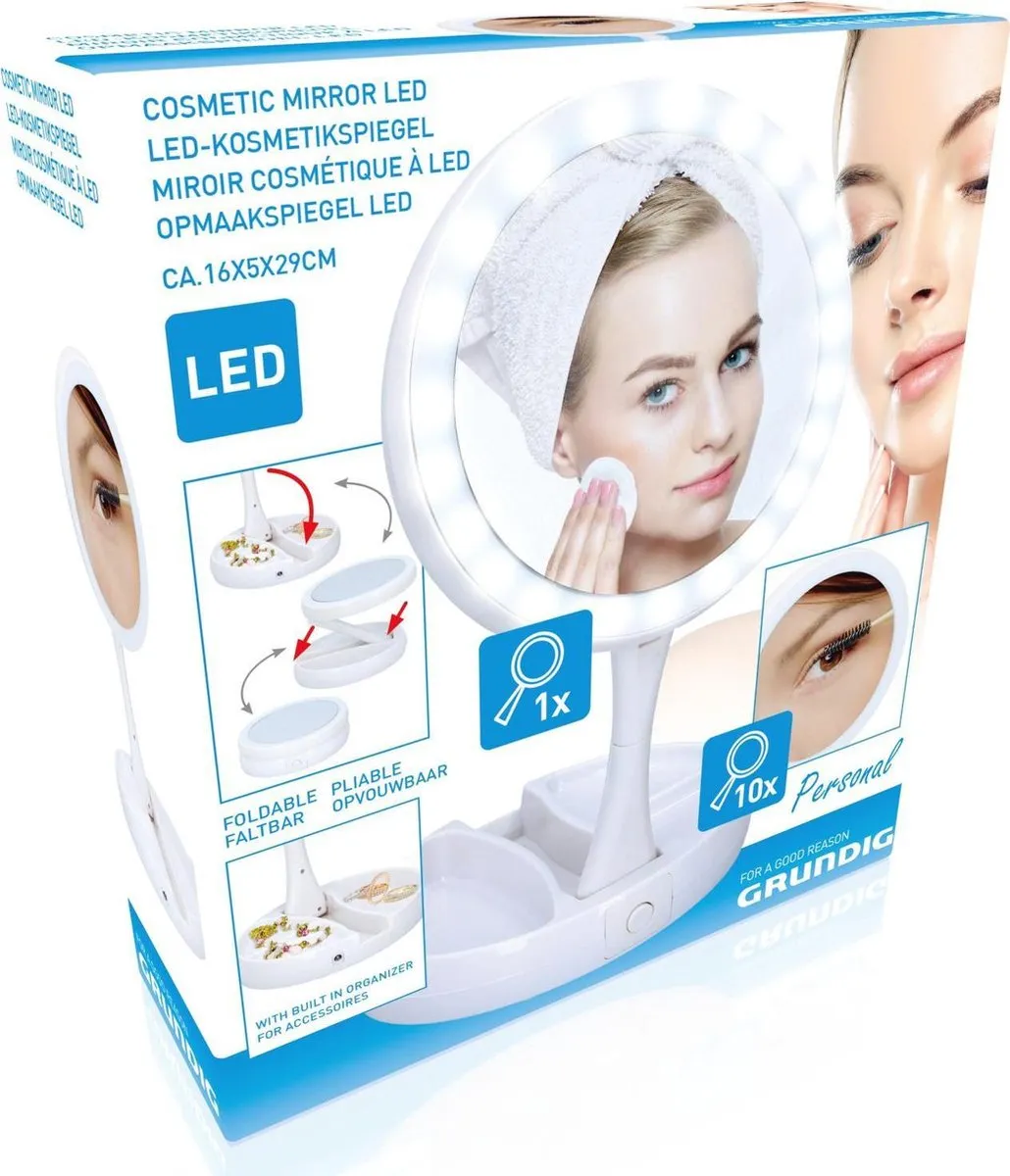 Grundig Opmaakspiegel met LED-verlichting en opbergruimte - Wit