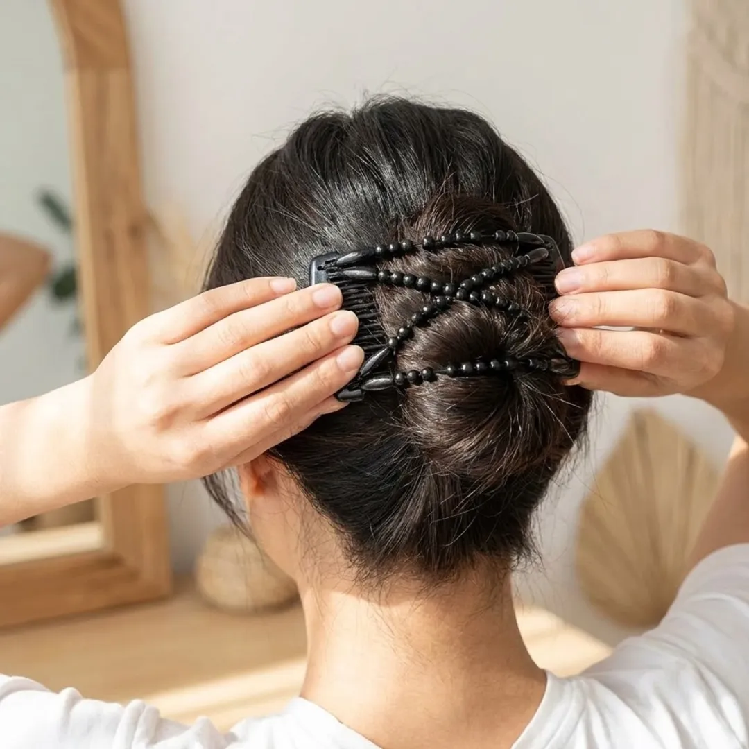 NuveX Magic Hair Clip Zwart - Elastische Kralen Haarclip