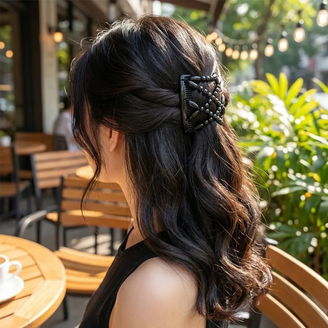 NuveX Magic Hair Clip Zwart - Elastische Kralen Haarclip