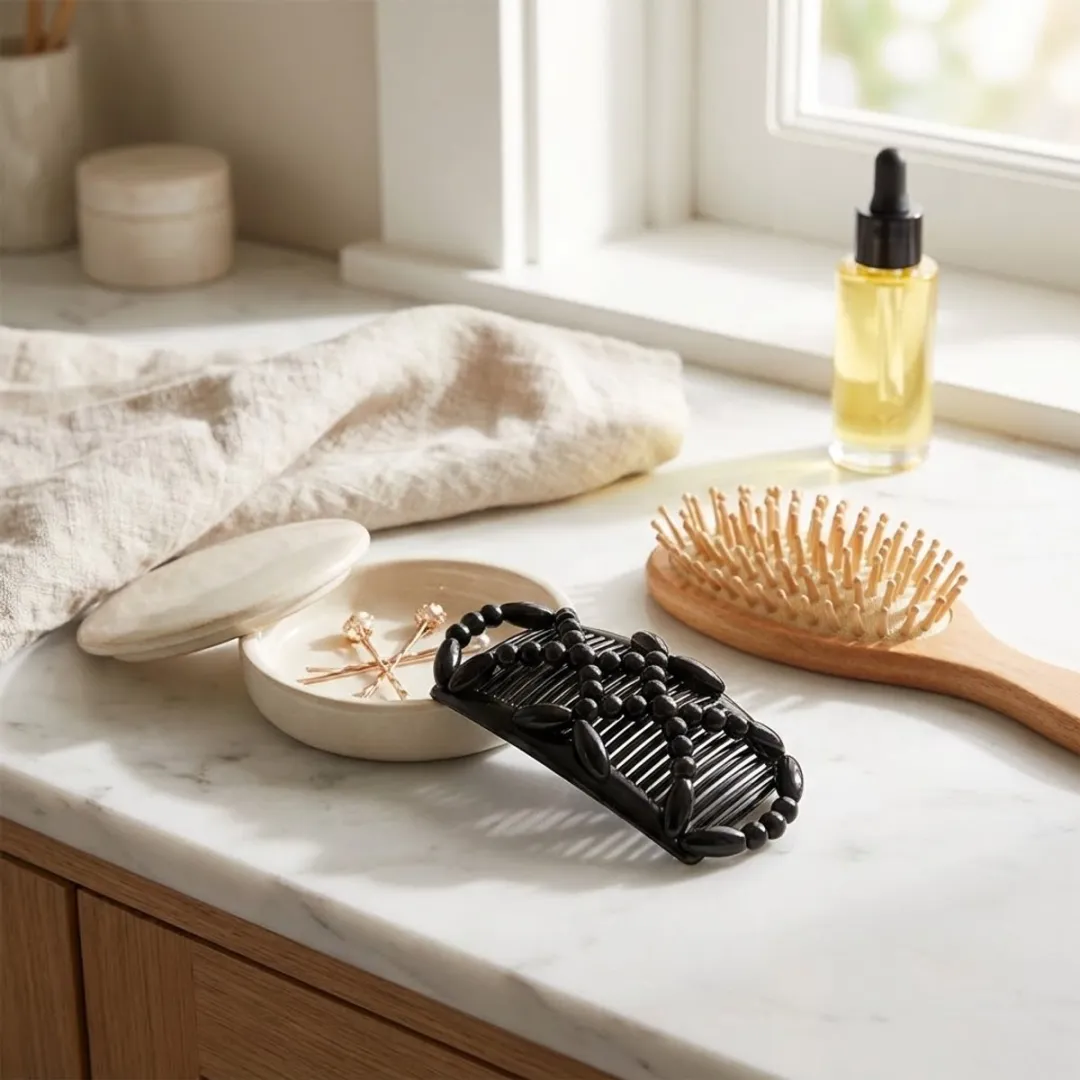 NuveX Magic Hair Clip Zwart - Elastische Kralen Haarclip