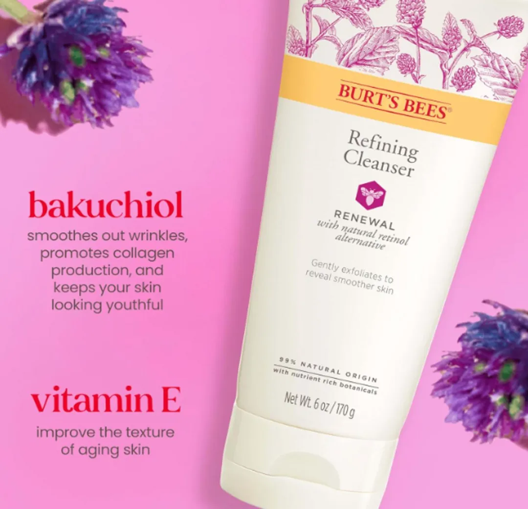Burt’s Bees Renewal Refining Cleanser met Bakuchiol 177 ml– Natuurlijke Retinol Alternatief Gezichtsreiniger voor Gladde en Stralende Huid