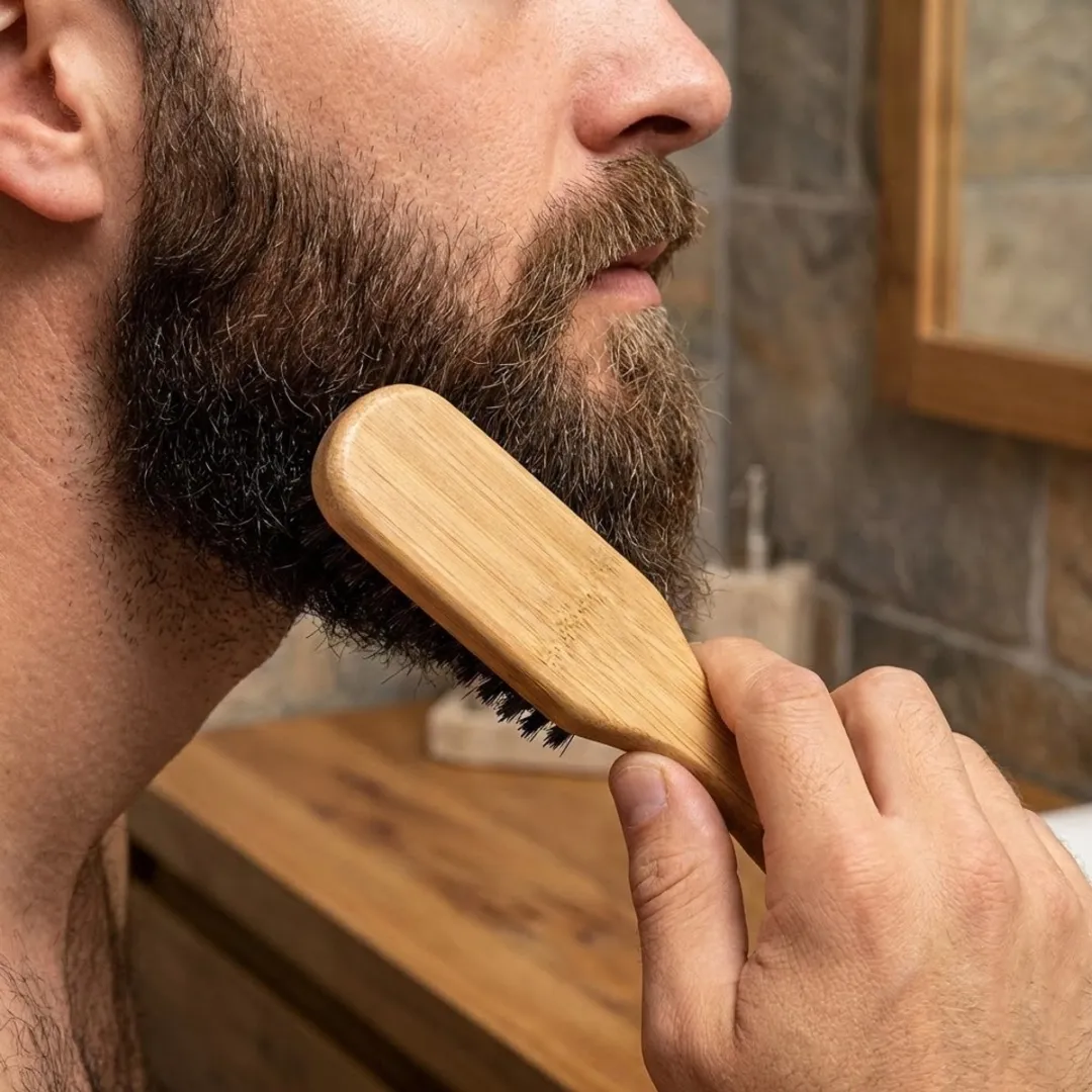 Houtkleurige baard borstel set heren unisex – 4 delige grooming set met baard borstel, styling borstel en kammen – haar en baard styling tools – geschikt voor salon en thuisgebruik