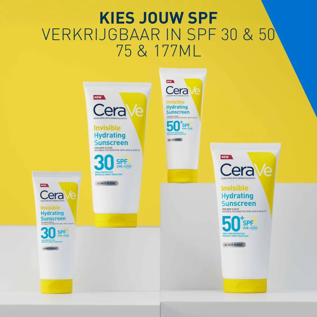 CeraVe Onzichtbare Hydraterende Zonnebrandcrème SPF50 - Met 3 Essentiële Ceramiden - Geschikt voor Alle Huidtypes - 75ml