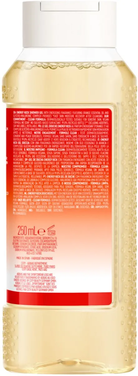 6 x Adidas – Douchegel – Active Skin & Mind Energy Kick – 250 ml - Energie - Sport - Energieboost - Douchegel - Activiteit