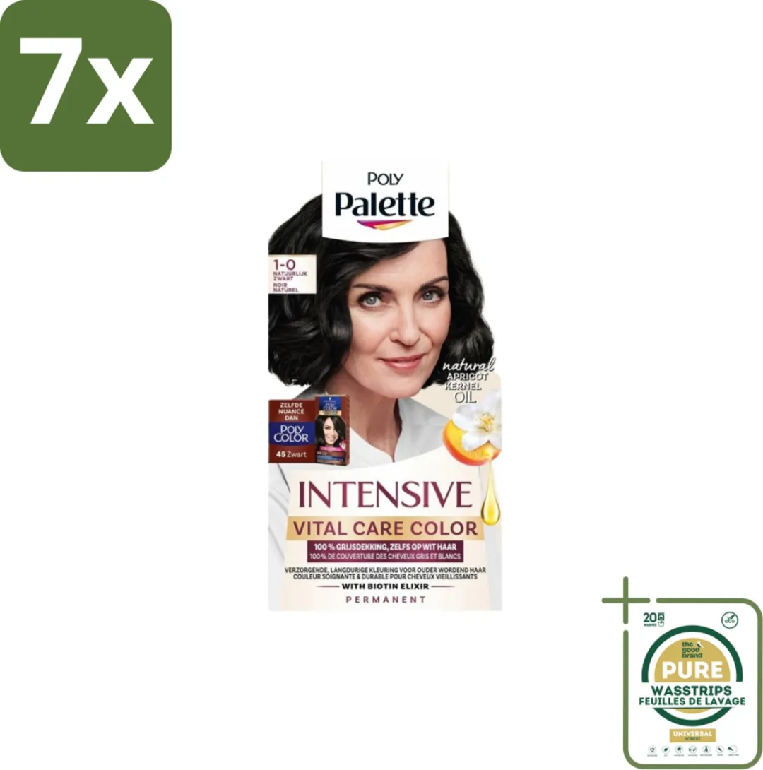 Schwarzkopf Poly Palette Haarverf 1-0 Natuurlijk Zwart - 7 Stuks