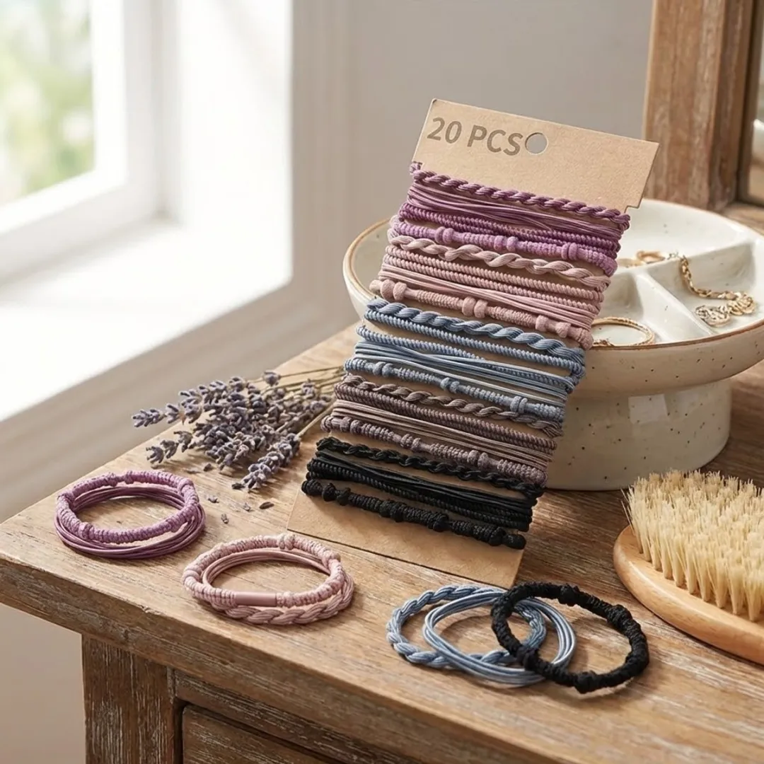 NuveX Haar Elastiekjes Set - 20 Stuks - Roze/Paars/Blauw