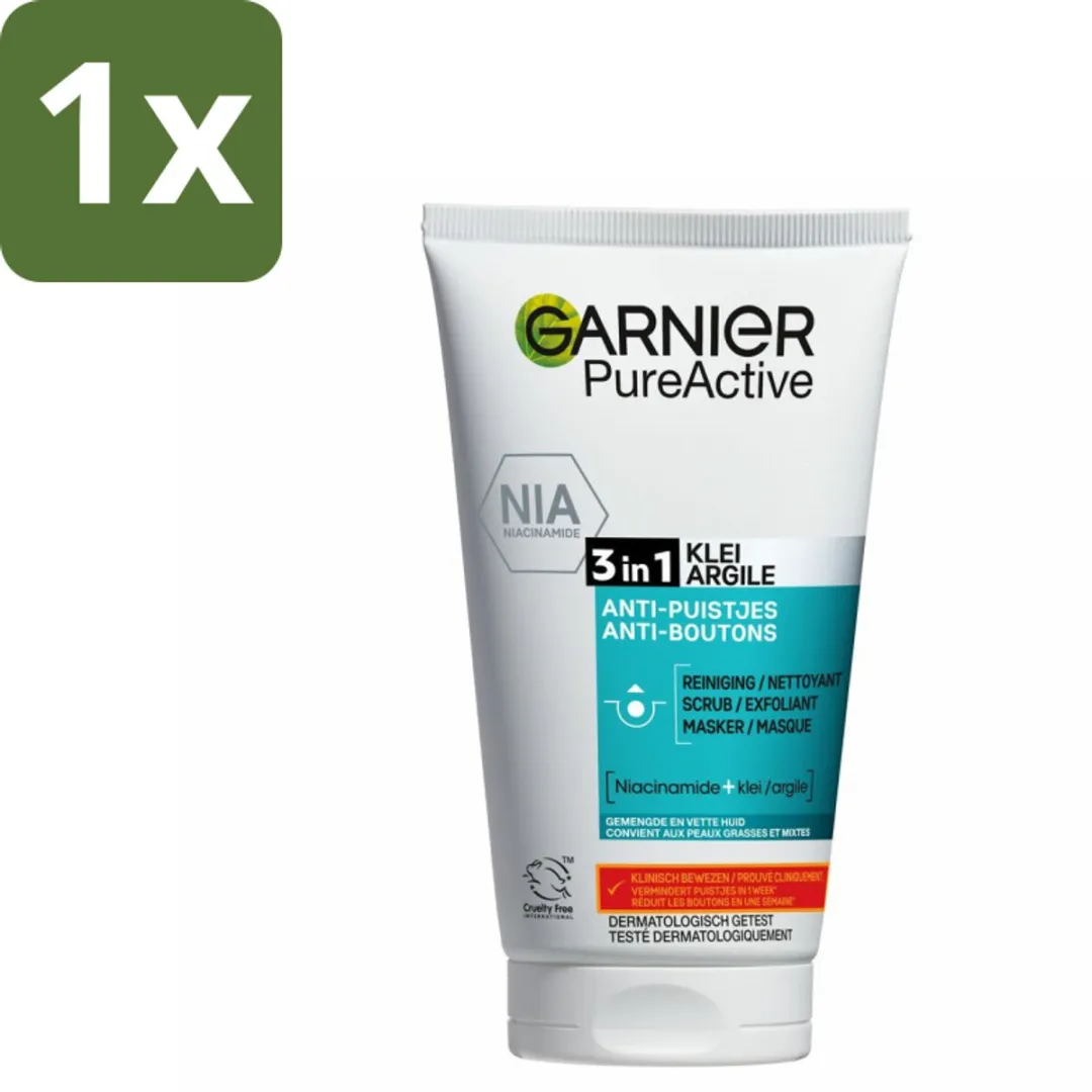 Garnier Pure Active 3-in-1 Reiniging Scrub Masker 150ml