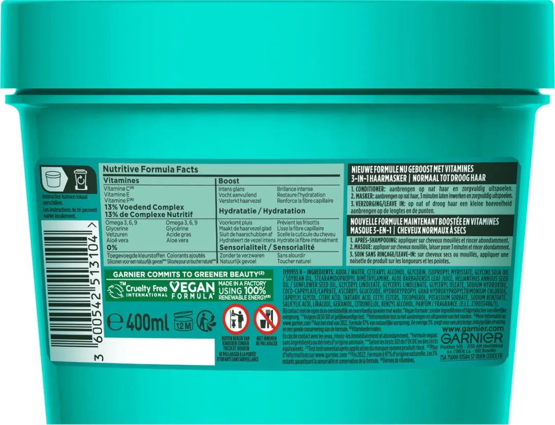 Garnier Fructis Hair Food Aloë Vera Haarmasker 3-in-1 - 6x400ml