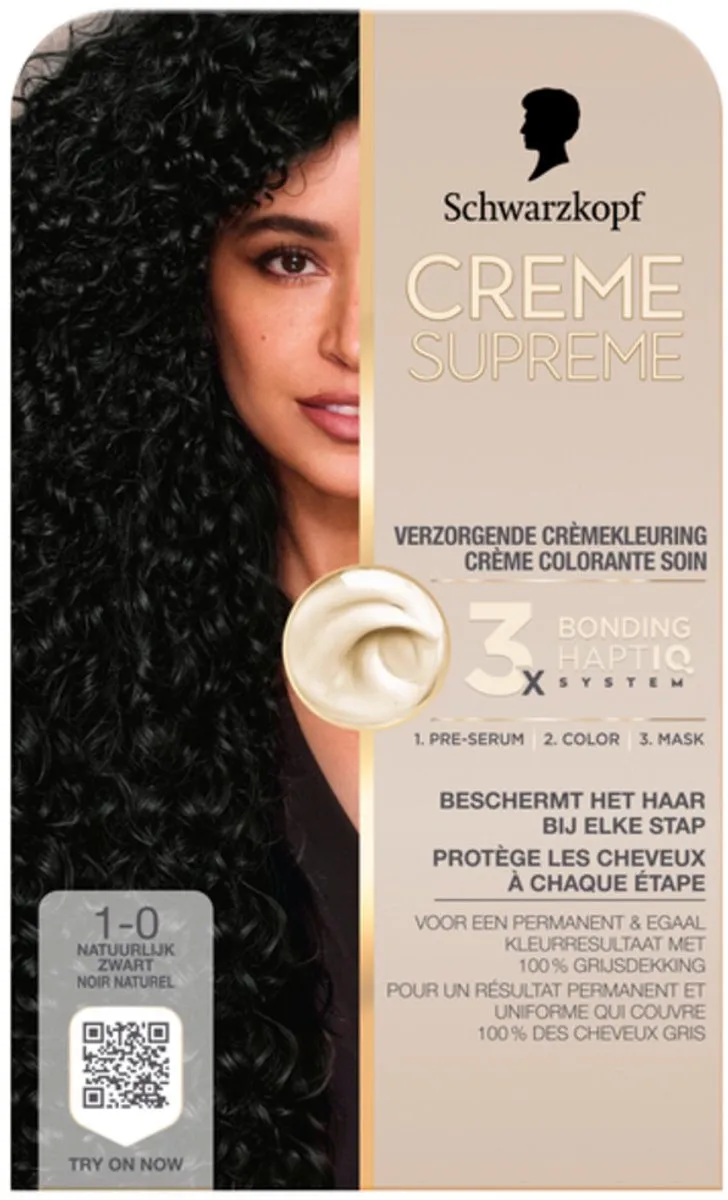 5 x Schwarzkopf - Haarkleuring - Creme Supreme 1-0 - Natuurlijk Zwart - 245g - Grootverpakking - Permanente Haarkleur - Zwart Haar - Grijsdekking - Haarkleur - Haarkleur Zwart