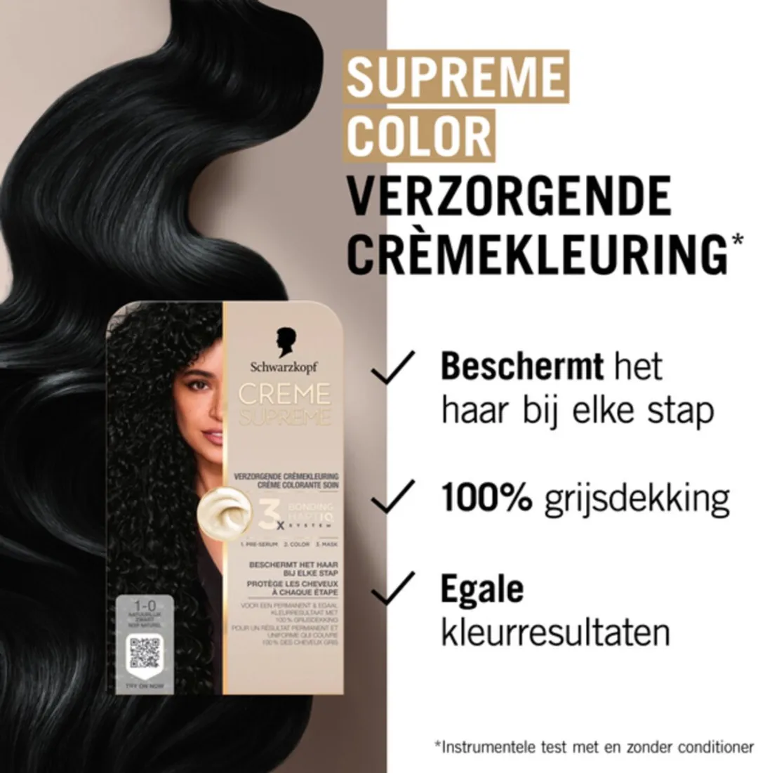 5 x Schwarzkopf - Haarkleuring - Creme Supreme 1-0 - Natuurlijk Zwart - 245g - Grootverpakking - Permanente Haarkleur - Zwart Haar - Grijsdekking - Haarkleur - Haarkleur Zwart
