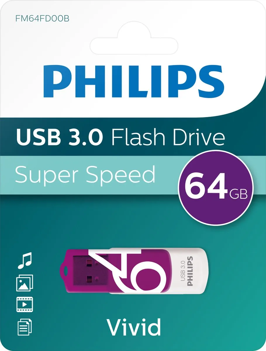 Philips Vivid FM64FD00B USB-Stick 64GB - Paars/Wit