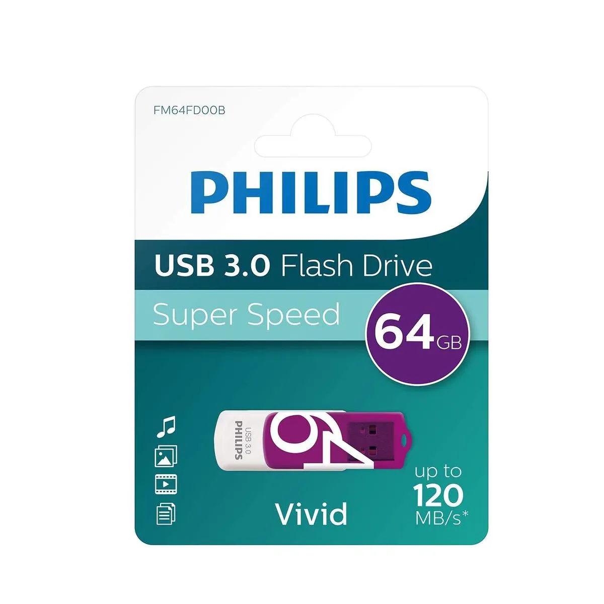 Philips Vivid FM64FD00B USB-Stick 64GB - Paars/Wit