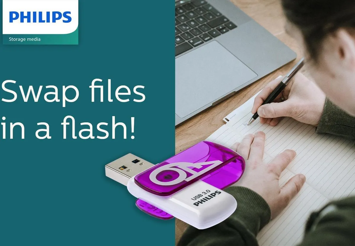Philips Vivid FM64FD00B USB-Stick 64GB - Paars/Wit - afbeelding 6 van 10