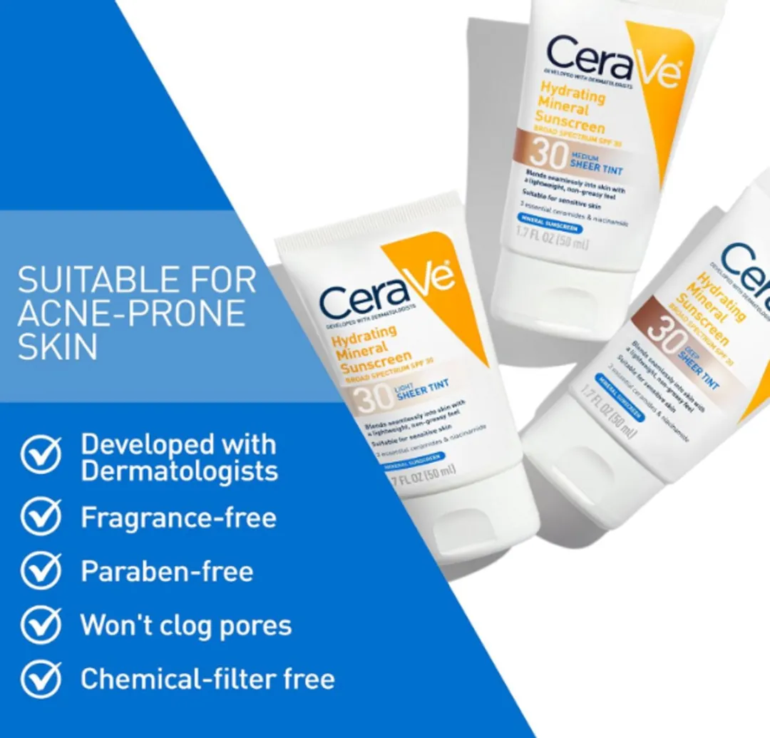 CeraVe Hydraterende Minerale Zonnebrandcrème SPF 30 Licht 50ml