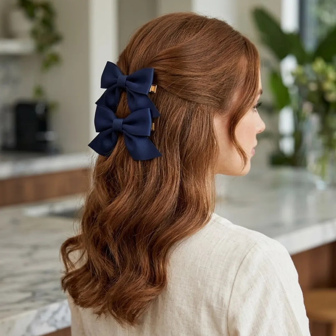 NuveX Donkerblauw Strik Haaraccessoires - 2 Stuks