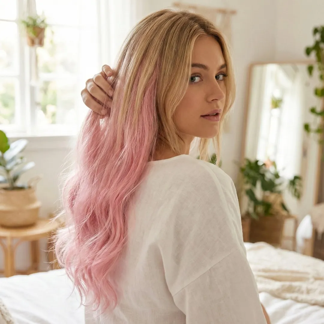 NuveX Pastelroze Clip-in Hairextensions Golvend Synthetisch - Lang