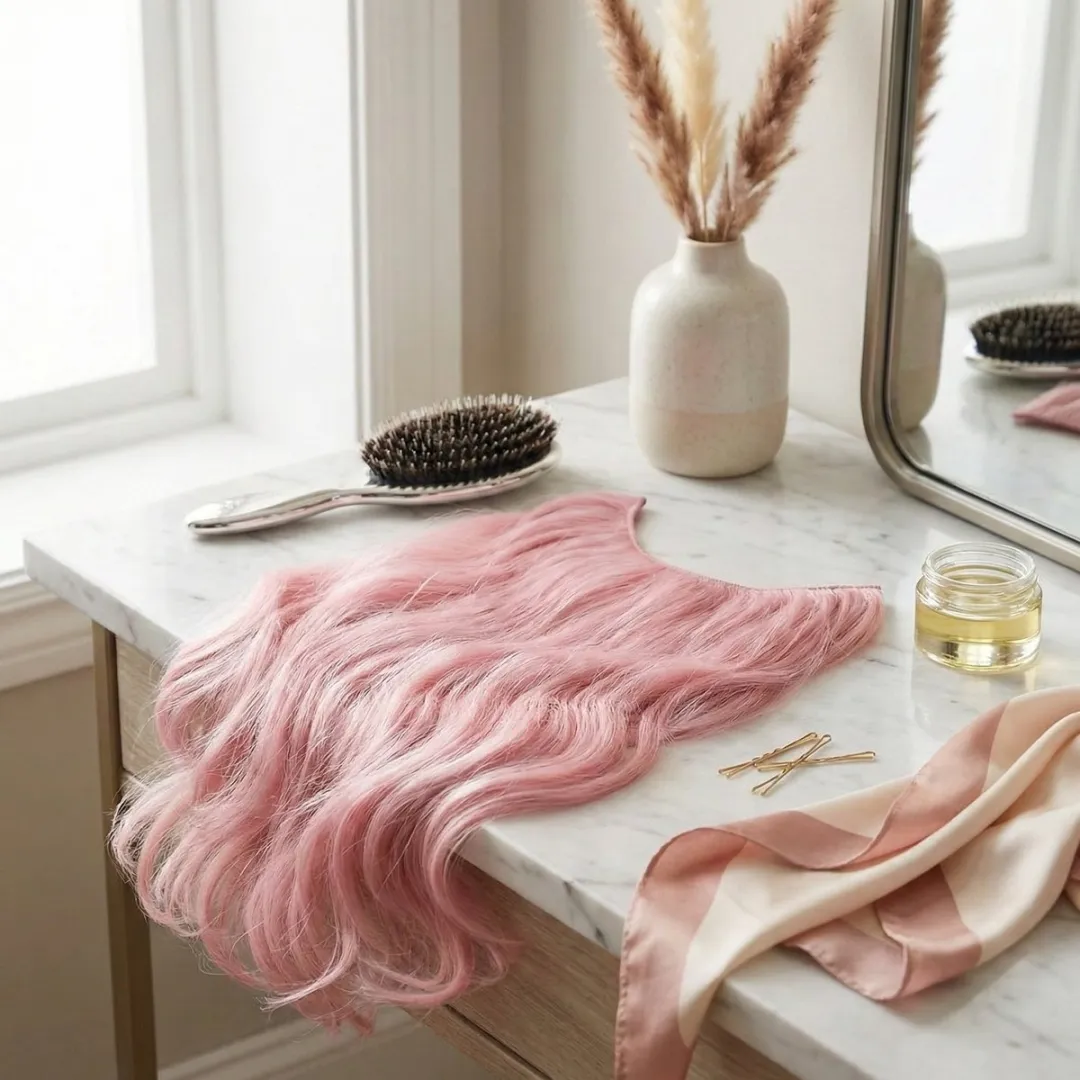 NuveX Pastelroze Clip-in Hairextensions Golvend Synthetisch - Lang