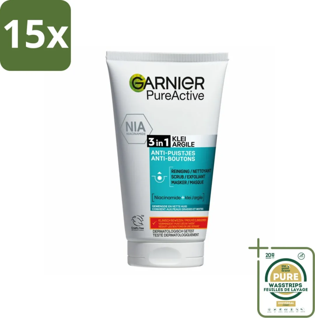 Garnier Pure Active 3-in-1 Reiniging Scrub Masker 150ml