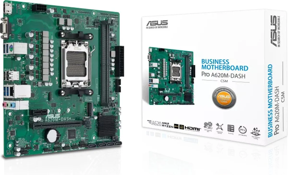 ASUS PRO A620M-DASH-CSM AM5 Micro-ATX Moederbord - 90MB1GD0-M0EAYC