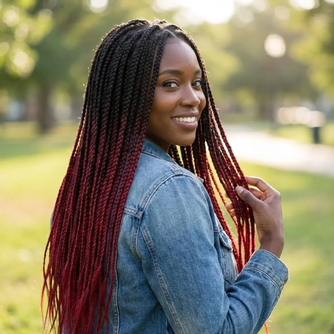 NuveX Zwart Ombre Wijnrood Braid Extensions - 6 Stuks
