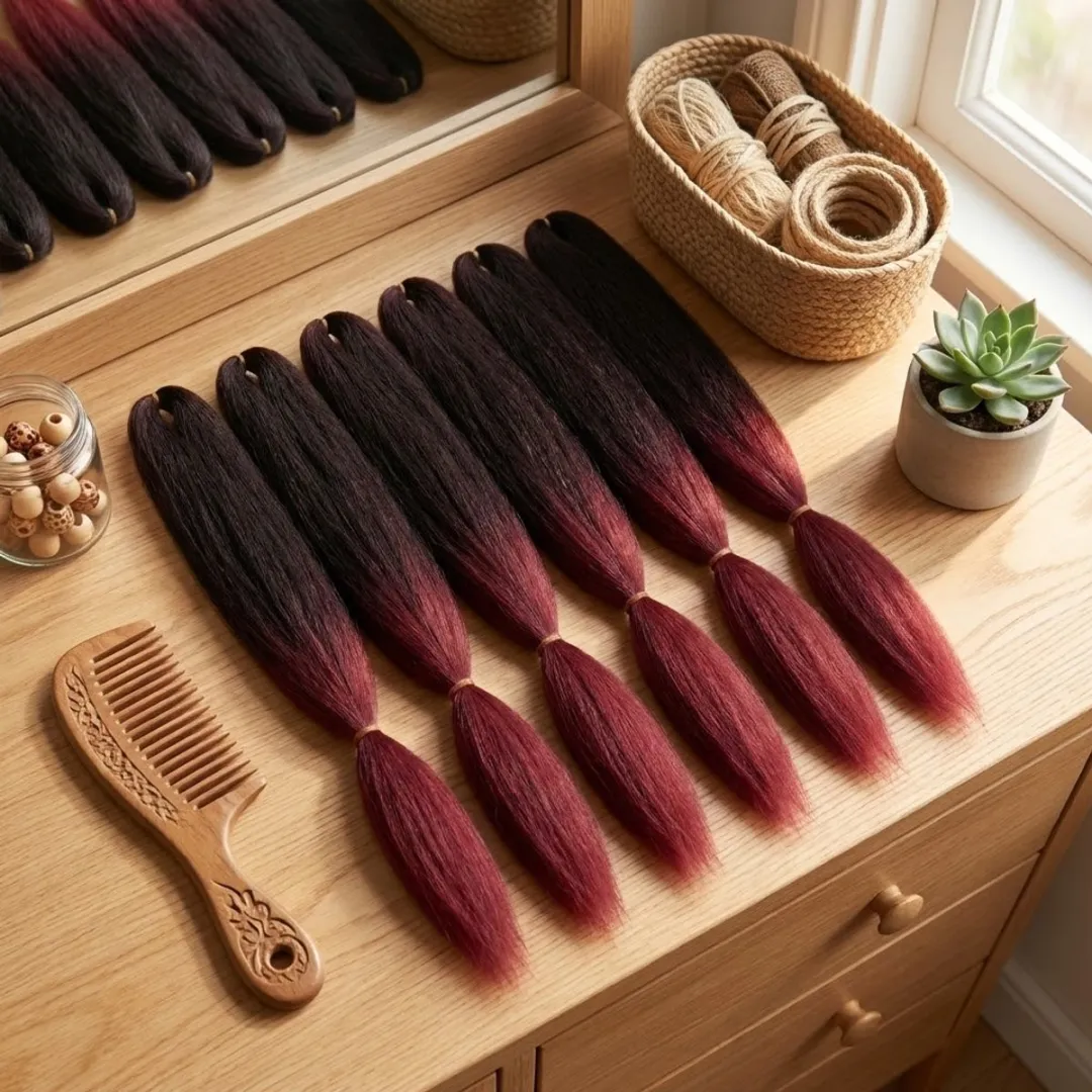 NuveX Zwart Ombre Wijnrood Braid Extensions - 6 Stuks