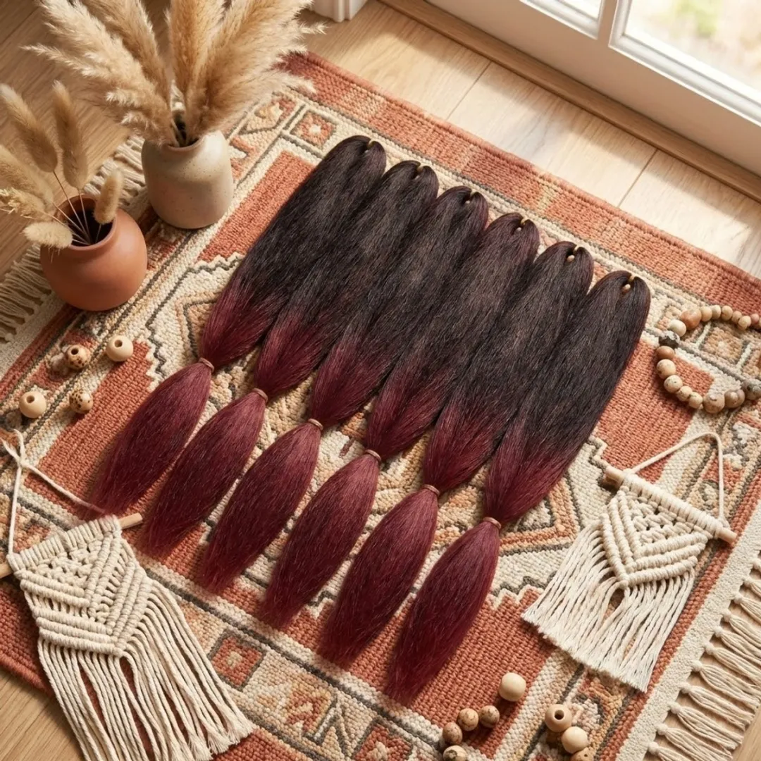 NuveX Zwart Ombre Wijnrood Braid Extensions - 6 Stuks