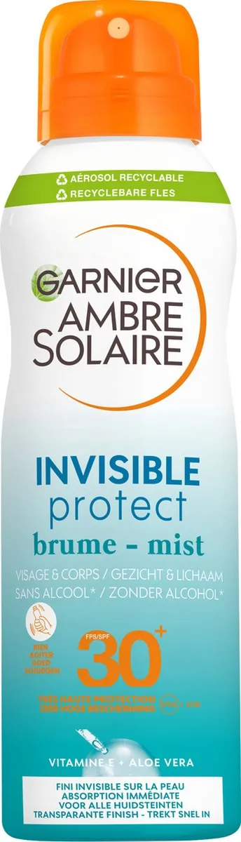 Garnier Ambre Solaire Invisible Protect Mist SPF 30 - Zonnebrand spray met Vitamine E + Aloe Vera - 200ml