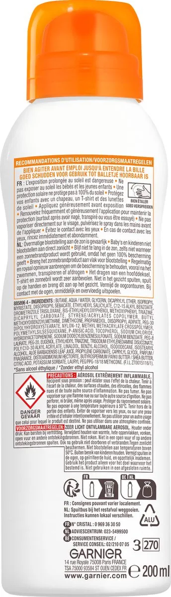 Garnier Ambre Solaire Invisible Protect Mist SPF 30 - Zonnebrand spray met Vitamine E + Aloe Vera - 200ml