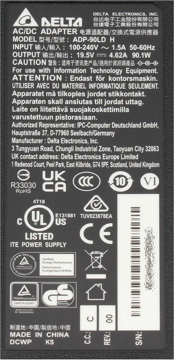 Lenovo 36200431 Oplader 90W - Zwart
