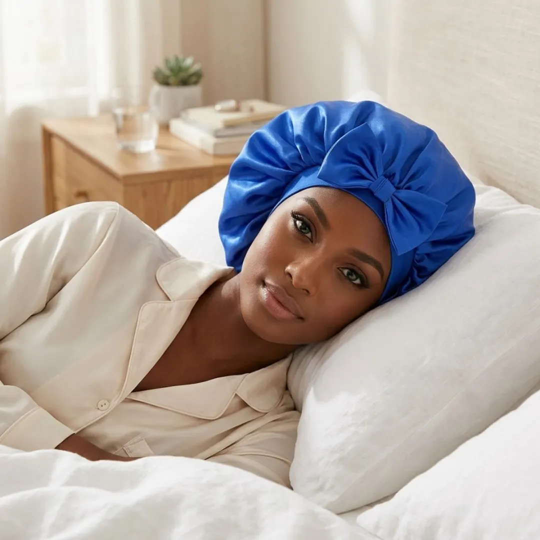 NuveX Koningsblauwe Satin Haarbonnet Dames - Lang