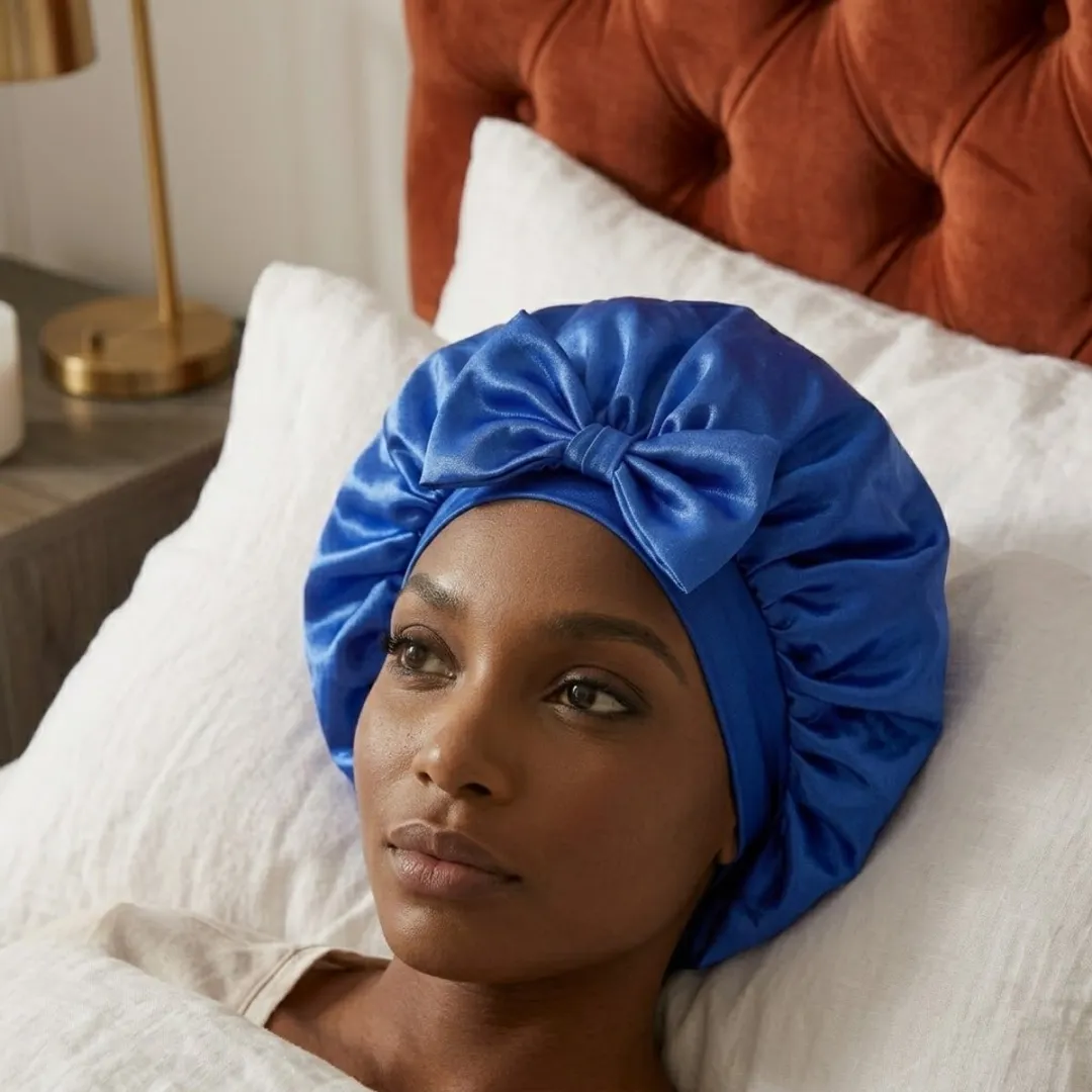 NuveX Koningsblauwe Satin Haarbonnet Dames - Lang