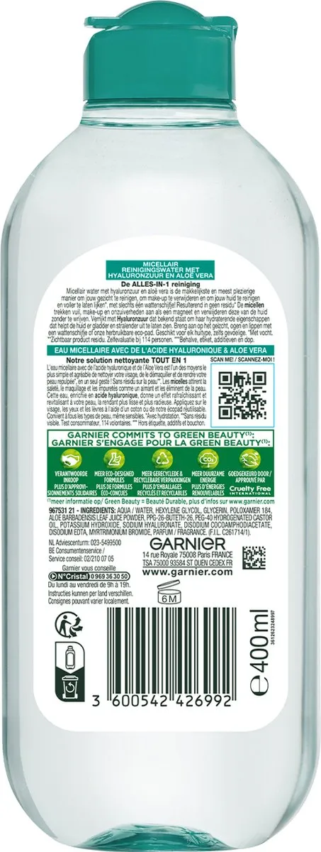 Garnier SkinActive Micellair Reinigingswater 1200ml - 3 Stuks