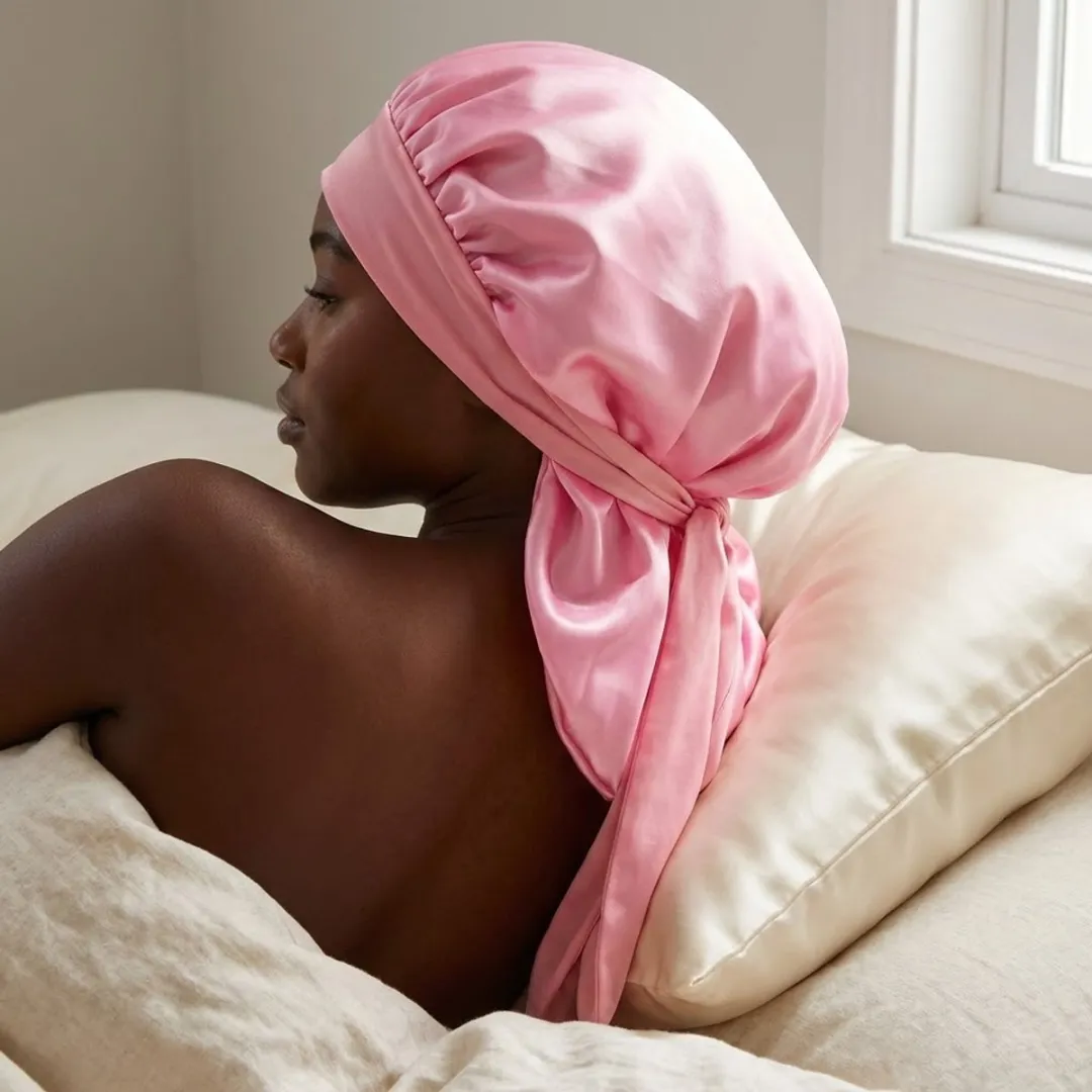 NuveX Roze Satin Haarbonnet - Beschermend voor Lang Haar