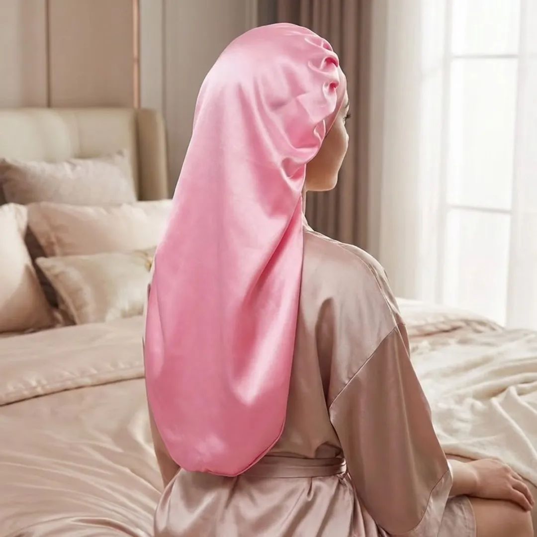 NuveX Roze Satin Haarbonnet - Beschermend voor Lang Haar