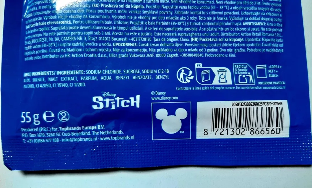Disney Stitch Knisperend Badzout 55g