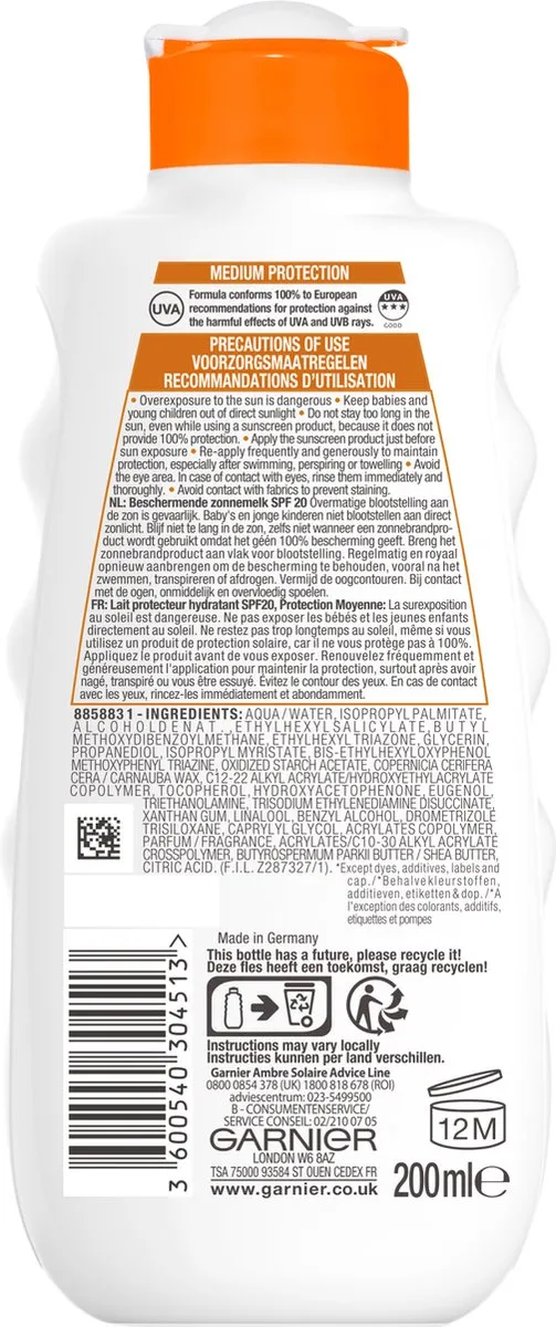 Garnier Ambre Solaire Hydraterende Zonnebrandmelk SPF 20 - 200ml