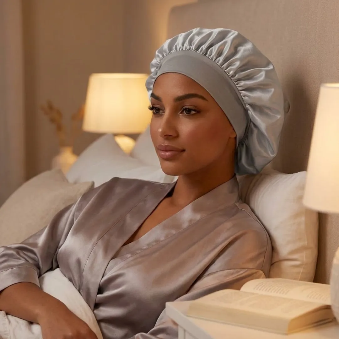 NUVEX Zilverkleurige Satin Haarbonnet - Elastisch