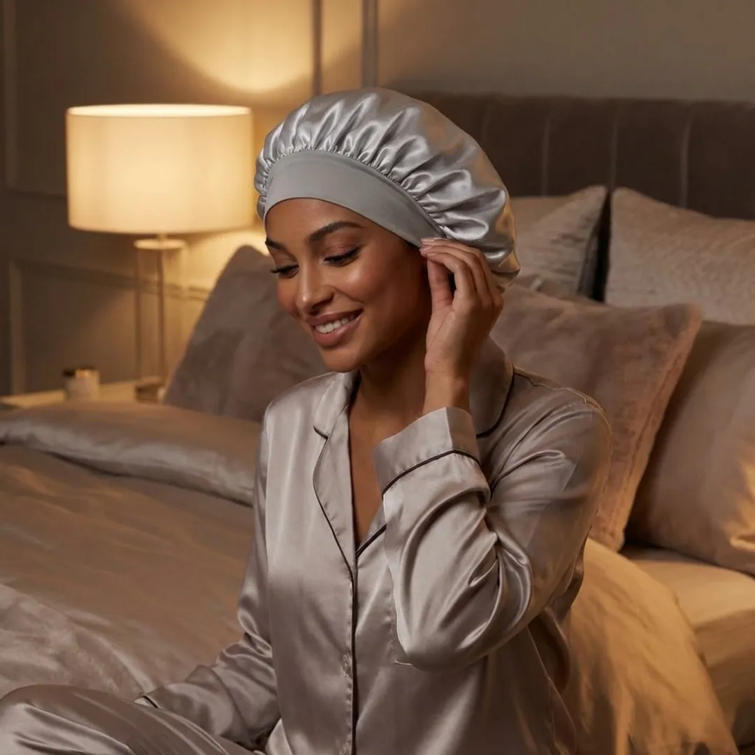 NUVEX Zilverkleurige Satin Haarbonnet - Elastisch